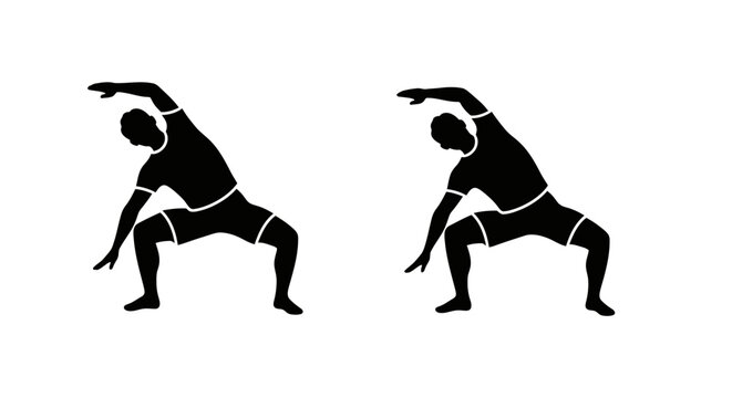Silhouette of a man performing a side bending stretch exercise
