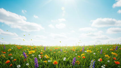 Spring landscape with flowers, copy space