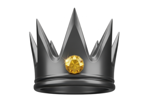 Dark metallic crown with a yellow gem isolated on transparent background - Powered by Adobe