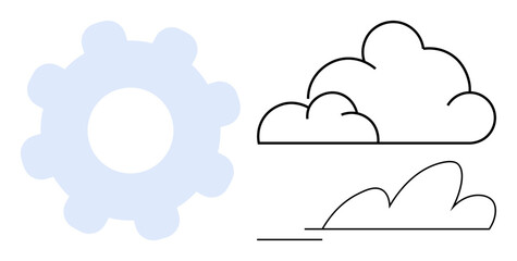 Gear shape and minimal cloud outlines evoke themes of collaboration, technology, innovation, and cloud computing. Ideal for teamwork, process efficiency, network solutions, data integration