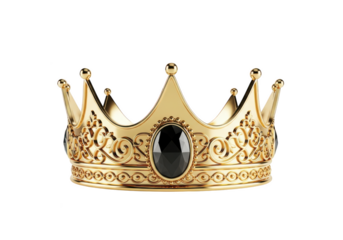 Golden crown with black jewel isolated on transparent background