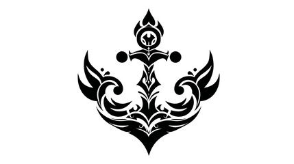 Obraz premium A monochrome illustration of a decorative anchor with intricate, stylized design elements