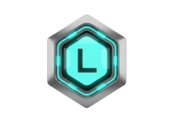 Futuristic hexagon badge with letter l, isolated on transparent background