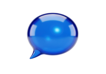 Glossy blue speech bubble icon, isolated on transparent background