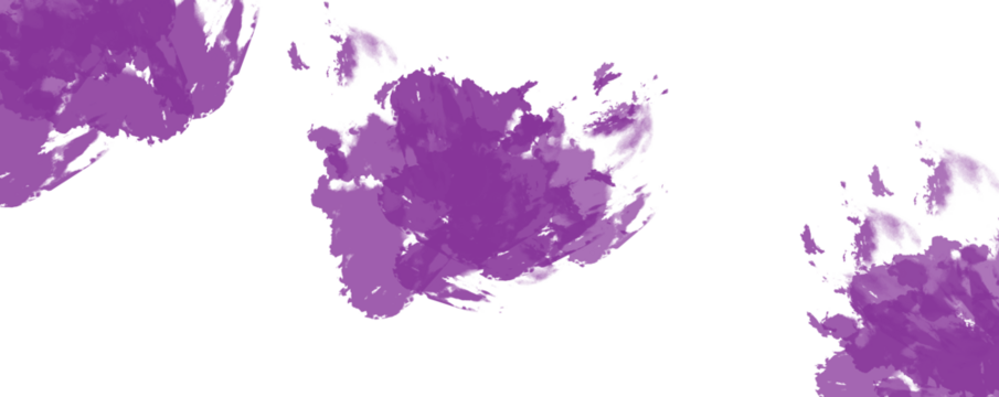 Vibrant abstract purple and pink paint splatter strokes texture background isolated on transparent background