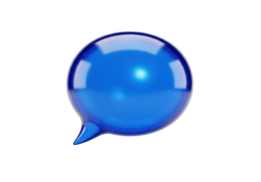 Glossy blue speech bubble icon, isolated on transparent background