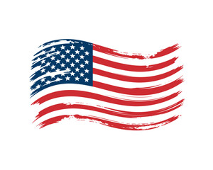 Obraz premium Waving American Flag Vector Illustration with Brush Stroke Texture for Independence Day and Patriotic Celebrations