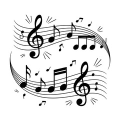Elegant Musical Notes and Staff Lines Illustration for Creative Projects Music Themed Design with Treble Clef and Various Notes