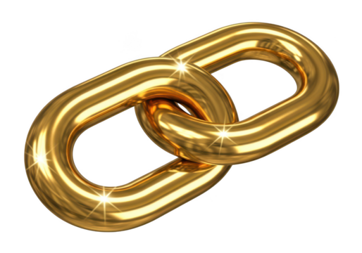 Interlinked gold chain links isolated on transparent background
