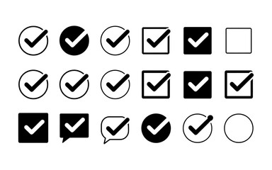 Collection of Check Mark Icons for Approval Confirmation and Task Completion Designs in Vector Format