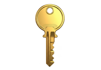 Golden key isolated on transparent background