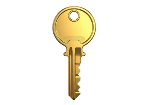 Golden key isolated on transparent background - Powered by Adobe