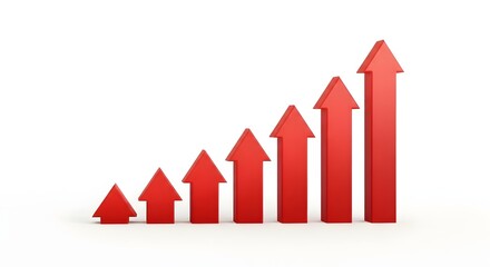 3D business growth chart with red arrow showing financial success and profit increase