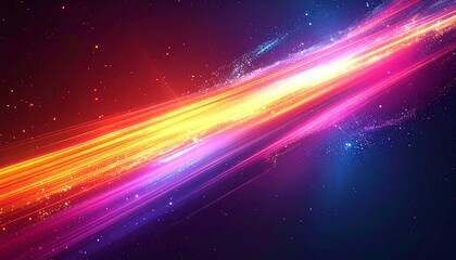 Abstract streams of vibrant light in shades of red, orange, yellow, pink, and blue against a dark, speckled background