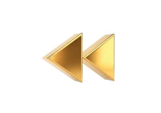 Golden rewind button isolated on transparent background