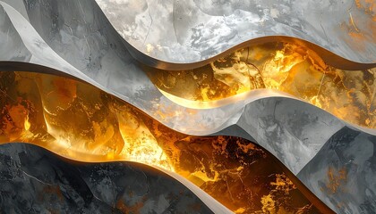 Abstract wavy design with gray stone layers contrasted with radiant gold, creating a modern, luxurious texture