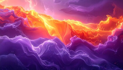 Abstract waves of vibrant orange and purple blend in a soft, ethereal pattern with a touch of pink and dreamlike quality