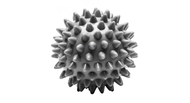 Spiky massage ball, physiotherapy tool isolated on transparent background