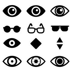 Medical eye test — glasses and vision chart flat design on white background.