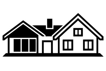 A clean and modern black and white silhouette of a detached residential house with a chimney and multiple windows representing home ownership and real estate concepts silhouette