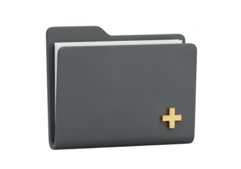 Folder with a golden plus icon isolated on transparent background