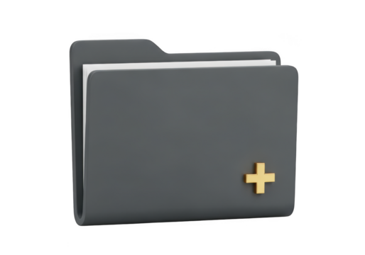 Folder with a golden plus icon isolated on transparent background