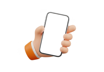 3d cartoon hand holding a smartphone isolated on transparent background