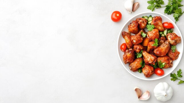 Deliciously baked chicken wings with spices and fresh vegetables ready for sharing, perfect for gatherings or casual dining occasions
