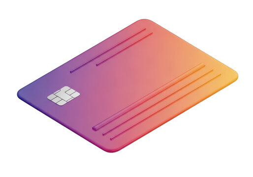 Credit card with chip and gradient design isolated on transparent background