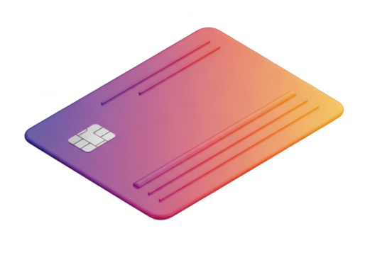 Credit card with chip and gradient design isolated on transparent background