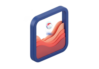 Abstract 3d landscape inside a blue frame, isolated on transparent background