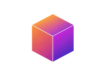 Fototapeta premium 3d cube with purple and orange gradient, isolated on transparent background