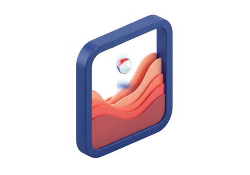 Abstract 3d landscape inside a blue frame, isolated on transparent background - Powered by Adobe