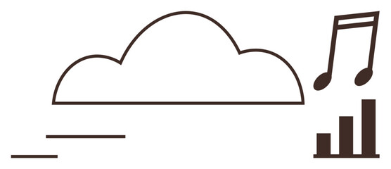 Cloud with musical notes and bar graph representing music streaming, storage, or digital media services. Ideal for technology, innovation, entertainment, music, data analysis, cloud solutions modern