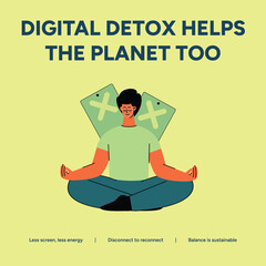 A person meditating, representing digital detox as a way to reduce electronic waste and promote a healthier planet for everyone