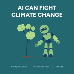 An ai robot tending to a tree, illustrating how artificial intelligence can be used to combat climate change and protect the environment