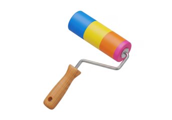 Paint roller with colorful bands isolated on transparent background