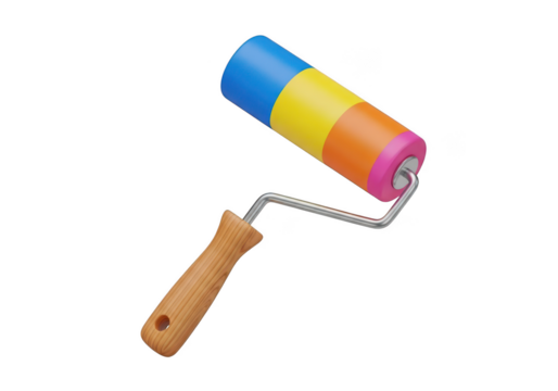 Paint roller with colorful bands isolated on transparent background