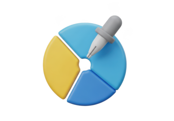 3d pie chart with dropper isolated on transparent background