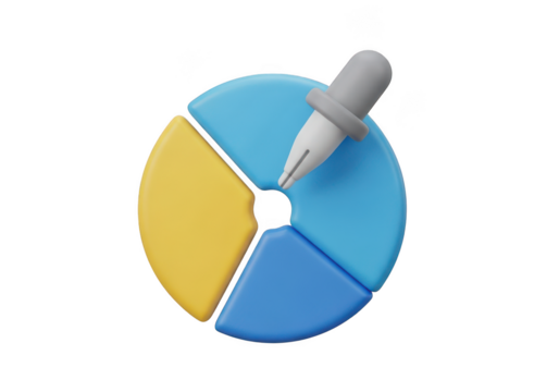 3d pie chart with dropper isolated on transparent background