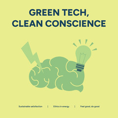 Green tech illustration promoting clean conscience, sustainable solutions, and ethical energy choices for a responsible and ecofriendly lifestyle