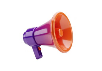 Purple and orange megaphone isolated on transparent background
