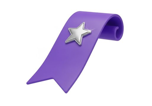 Purple ribbon bookmark with star isolated on transparent background