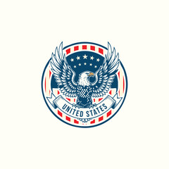 Fototapeta premium Vintage American Eagle Emblem with Stars and Stripes Design