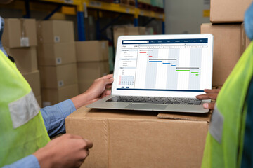 Project planning software for modish business project management on the computer screen showing...