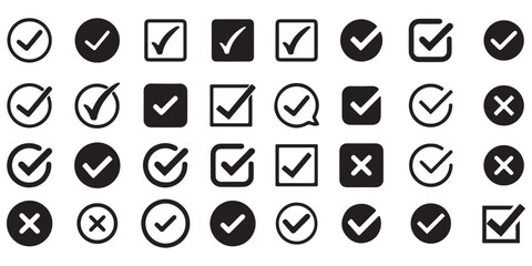 Check Mark Icons in Circle – Editable Stroke Tick Symbol Set. Vector © Hikestudio3