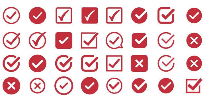 Check Mark Icons in Circle – Editable Stroke Tick Symbol Set. Vector
