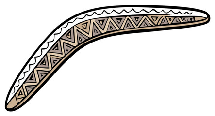 Traditional Aboriginal Boomerang with Native Patterned Design, Indigenous Hunting Tool, Ethnic Art