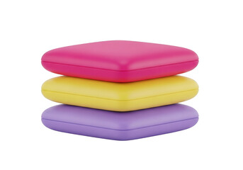 Stack of colorful square pillows isolated on transparent background