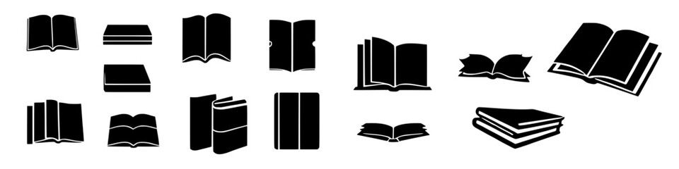 a collection of simple black and white book illustrations in various forms and arrangements